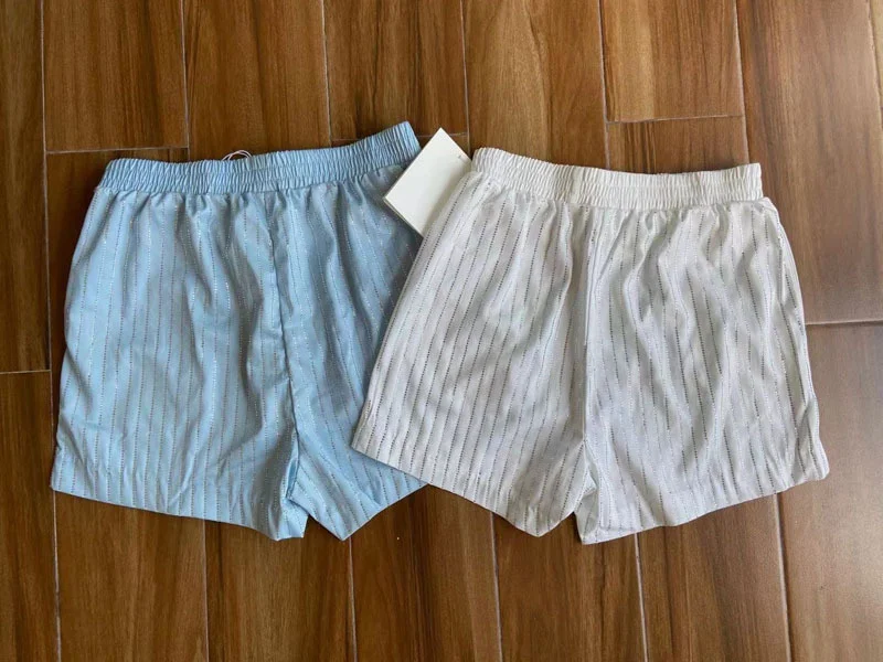 

Летние роскошные дизайнерские модные бриллиантовые вертикальные полосатые эластичные хлопковые повседневные женские широкие шорты A2 с бу...