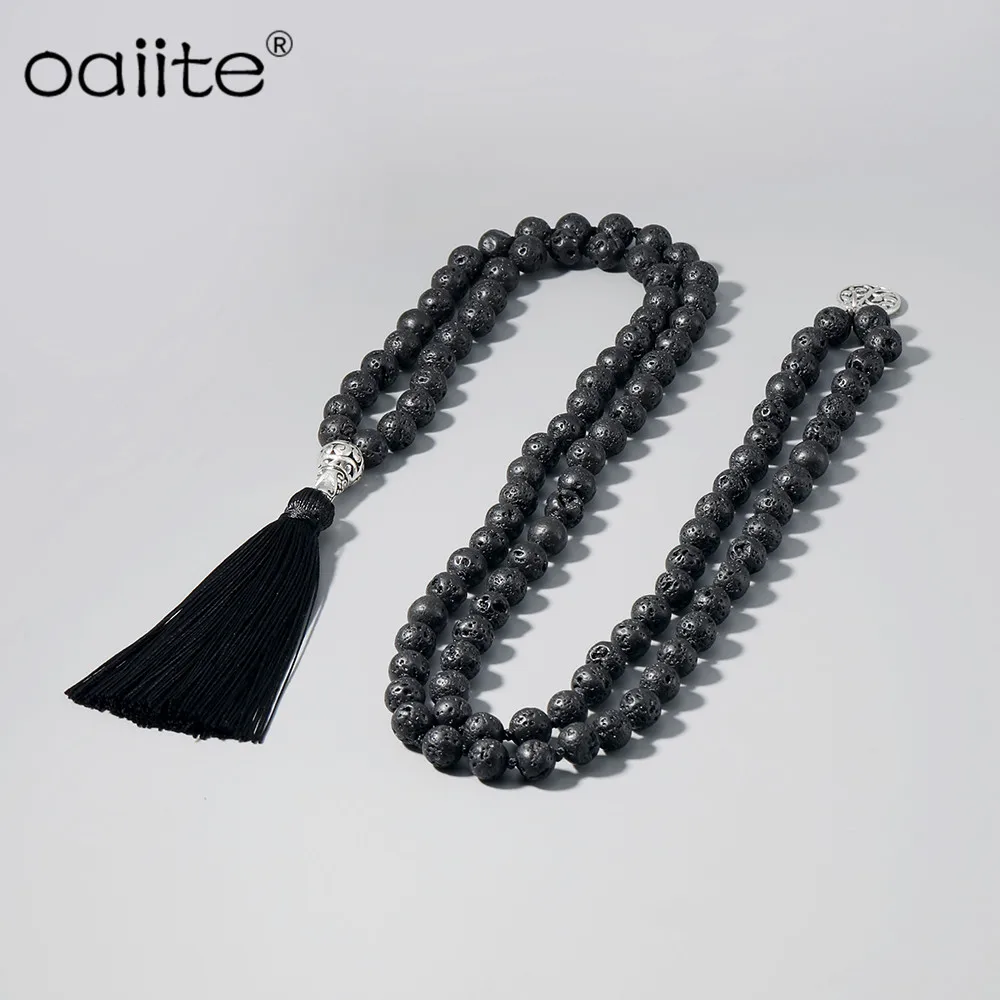 Mala Beads ожерелье медитация естественное Лава 108 ручное плетение Japa ожерелье-бусы с