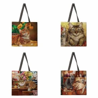 cat and life digital printed tote bag ladies casual tote bag ladies bag shoulder bag foldable shopping bag outdoor beach bag