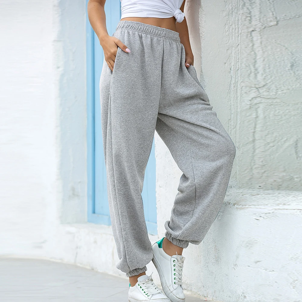 

Women Pockets High Waist Ankle Tied Thick Long Sweatpants Sports Pants Trousers Joggers Wide Leg SweatPants Korean Casual Pant
