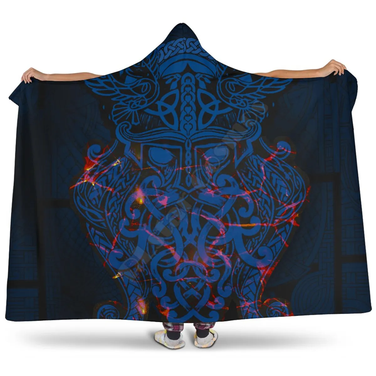 

Viking tattoo Character Hooded Blanket Adult colorful child Sherpa Fleece Wearable Blanket Microfiber Bedding style-5
