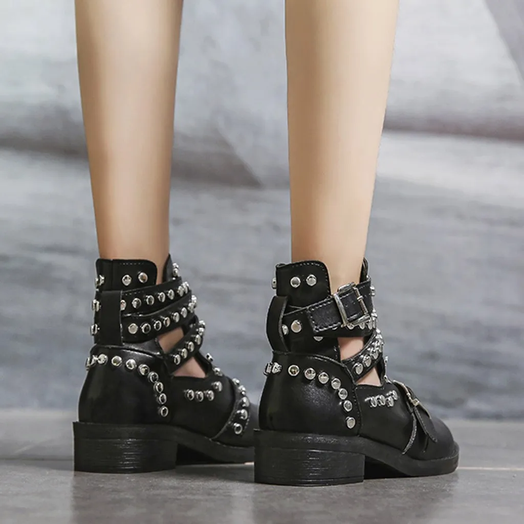 Fashion Women Boots Rivet Belt Buckle Ankle Boot Student Casual Large Size Single Winter Female Snow Warm Shoes M840# | Обувь