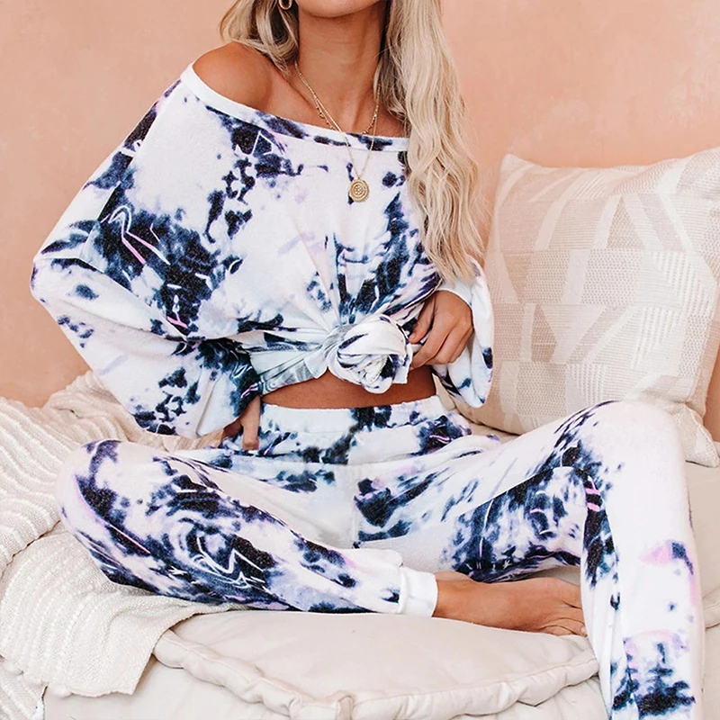

Pajamas Tie Dye Pajama Set Lounge Sleepwear Pajama for Women Long Sleeves Home Clothes Pijama Autumn Winter Women Pajamas