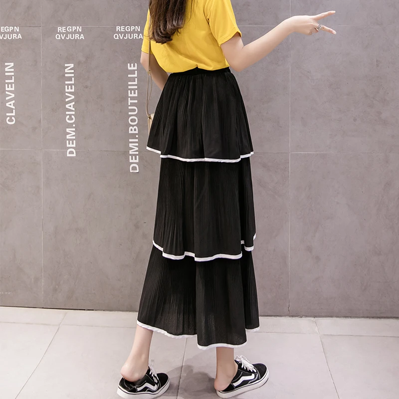 Женская длинная юбка с высокой эластичной талией однотонная Свободная шифоновая