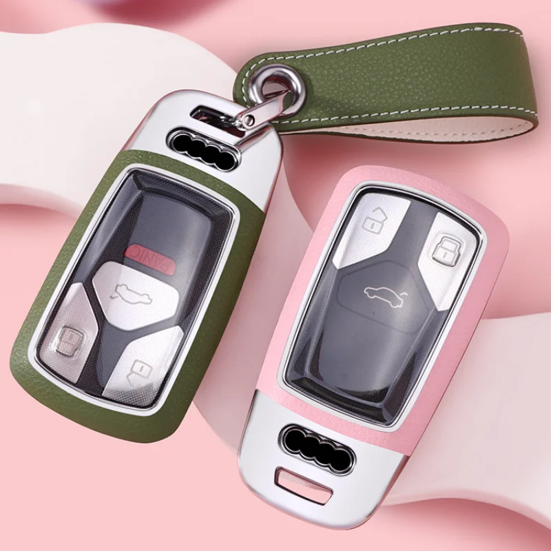 

Leather Auto Car Smart Remote Key Chains Cover Case Shell Protector for AUDI A4 B9 Q5 Q7 TT TTS 8S 2016 2017 Class Accessories