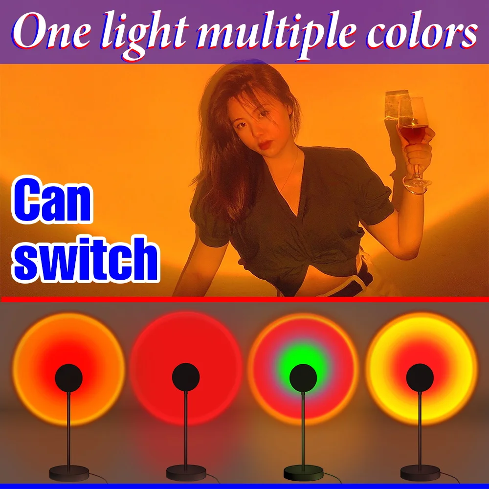 

LED Sunset Projection Night Lights USB Rainbow Neon Lights 5V Diy Colors LED Background Lamps For Coffe Shop Room Take Pictures