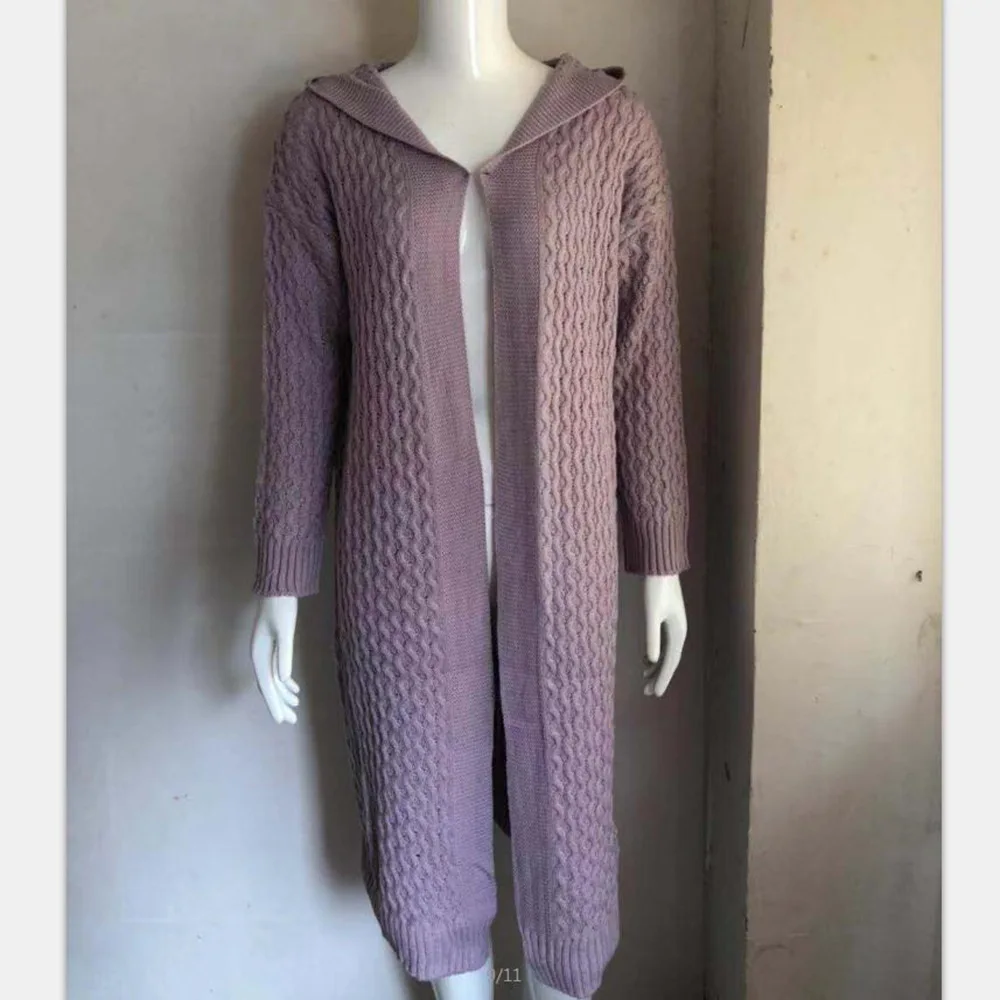 

Fashion Women's Long Knit Sweater Hooded Cardigan Jacket Winter 2020 Warm New Style Solid Color Long Sweater