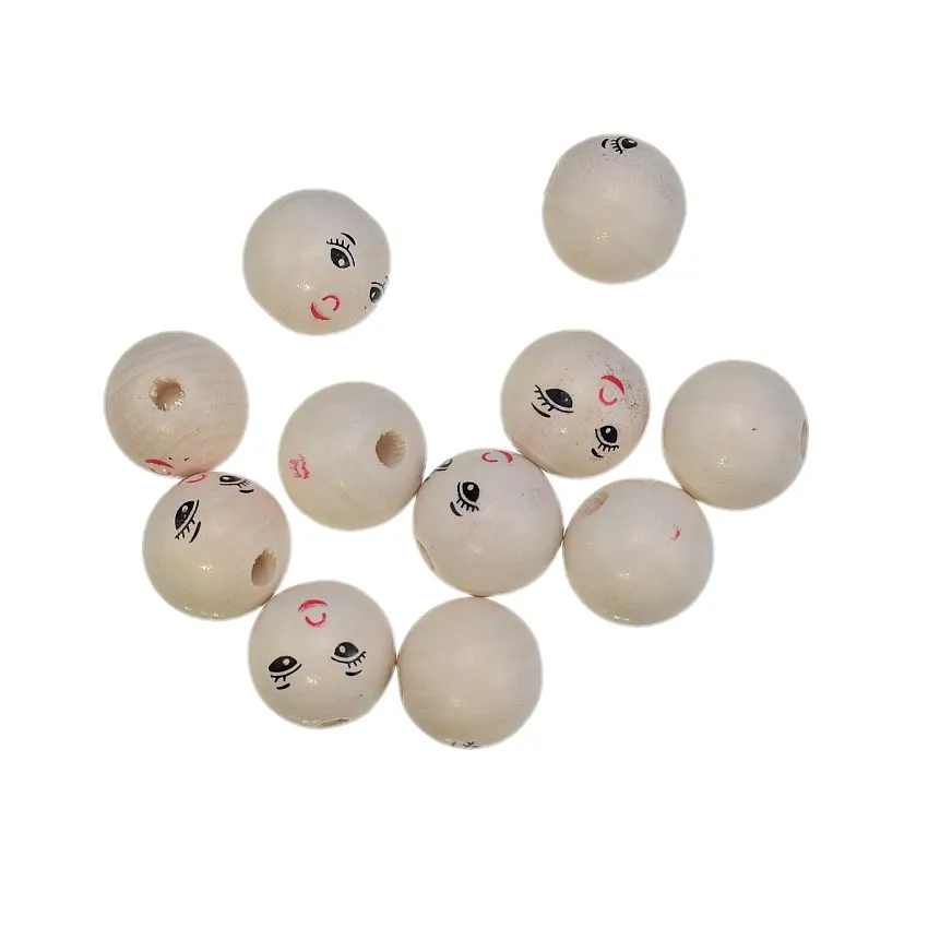 20/50PCs Smiling Face Wooden Beads Spacer For Baby DIY Crafts Kids Toys Beading Bead Jewelry Making | Украшения и аксессуары