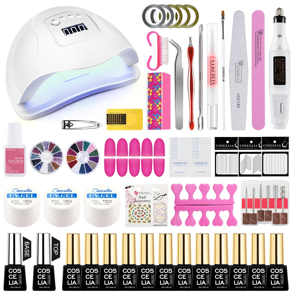 80W 12 Color Kit 02 Маникюрный набор акриловый набор для ногтей кисточки для маникюра Комплект гель-лаков для ногтей УФ светодиодный набор ламп для ногтей УФ Гель-лак все для маникюра - Цвет: 80W 12 Color Kit 02