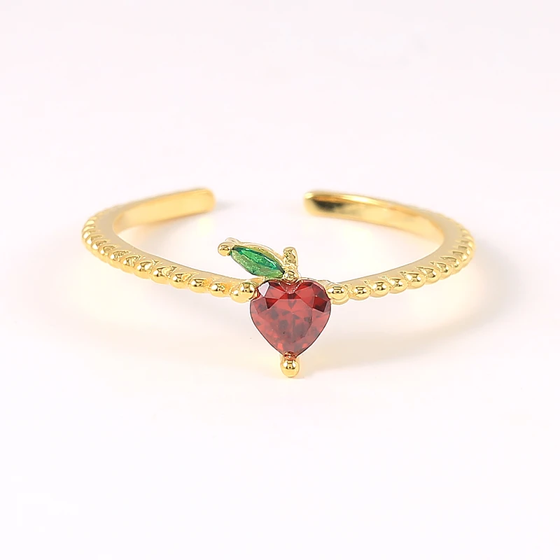 

GS 925 Sterling Silver Colored Crystal Fruit Charm Series Resizable Rings For Women Summer Collection Apple Cherry Rings Gift