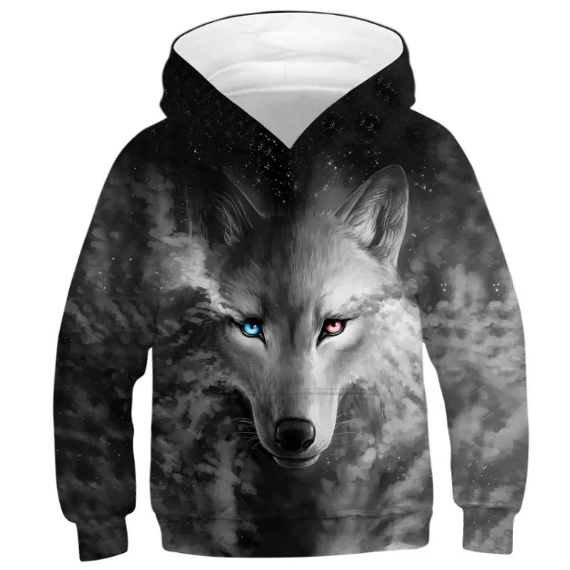 Толстовки с капюшоном для мальчиков и девочек 3D принтом волка Модная детская