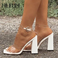transparent plus size 35 41 sandals women niufuni square toe buckle clear high heels casual shoes for women sandalias mujer