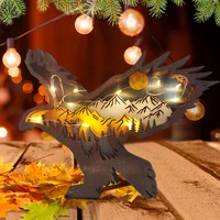 luminous wood eagle crafts ornament hand carved figurine artworks holiday props gift pendant home desktop decorations
