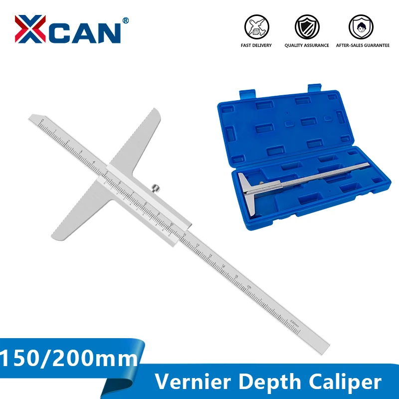XCAN-calibrador de profundidad de acero inoxidable, herramientas de medición de micrómetro, 0-150/200/300mm, 0,02mm