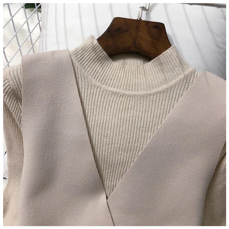 ALPHALMODA осень НОВАЯ Трикотажная нижняя рубашка+ жилет модный костюм из двух частей женский жилет с v-образным вырезом и поясом+ свитер с длинными рукавами
