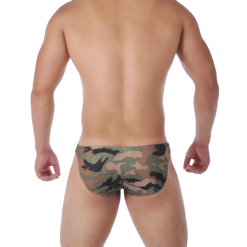 Трусы бикини мужские эластичные пикантное камуфляжное нижнее белье дышащие
