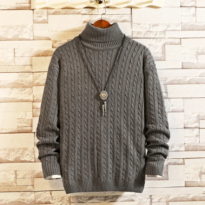 2020 мужской теплый свитер с высоким воротом модный однотонный вязаный Мужской