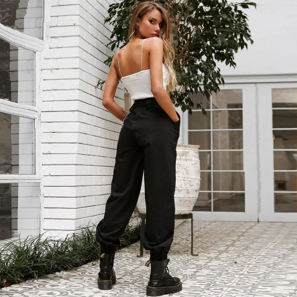 Женские повседневные брюки CoolWomen однотонные шаровары с высокой талией и цепочкой