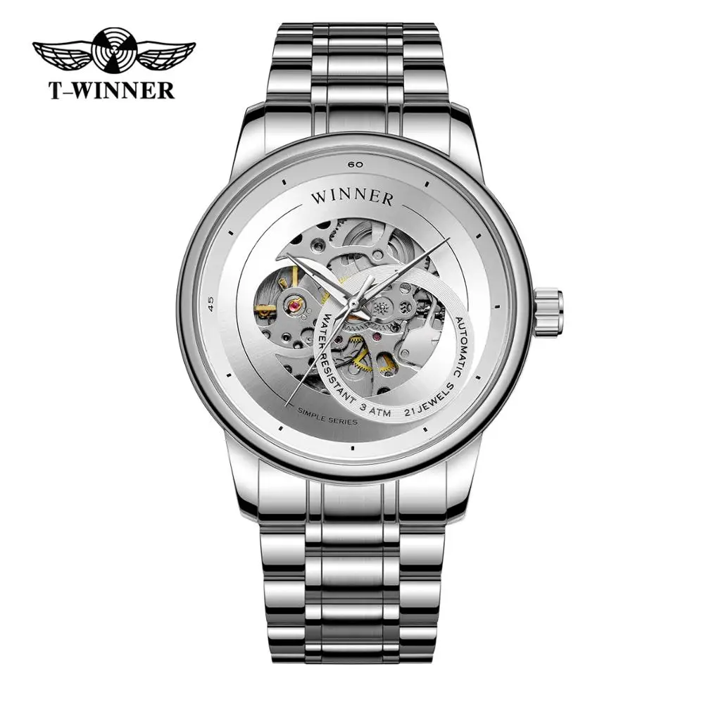 

Original Watch Men Tod Brand T-winner Self-winding Mechanical Skeleton Luxury Analogue Dial Watch with Stainless Steel Bracelet