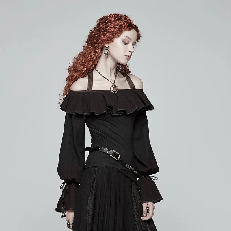 Панк рейв Женская стимпанк футболка с длинным рукавом стрейч-вязать старый Old без