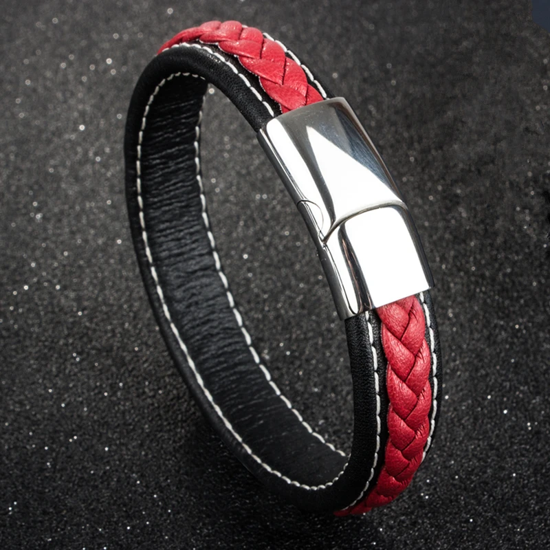 Модный плетеный браслет из натуральной кожи титановый нержавеющей стали для
