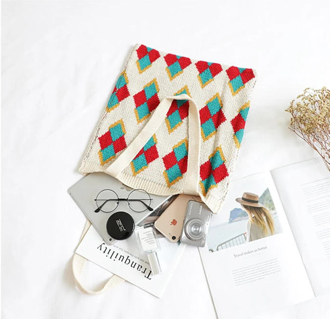 Вязаная крючком сумка-тоут с рисунком в виде ромбовидной решетки для подростков