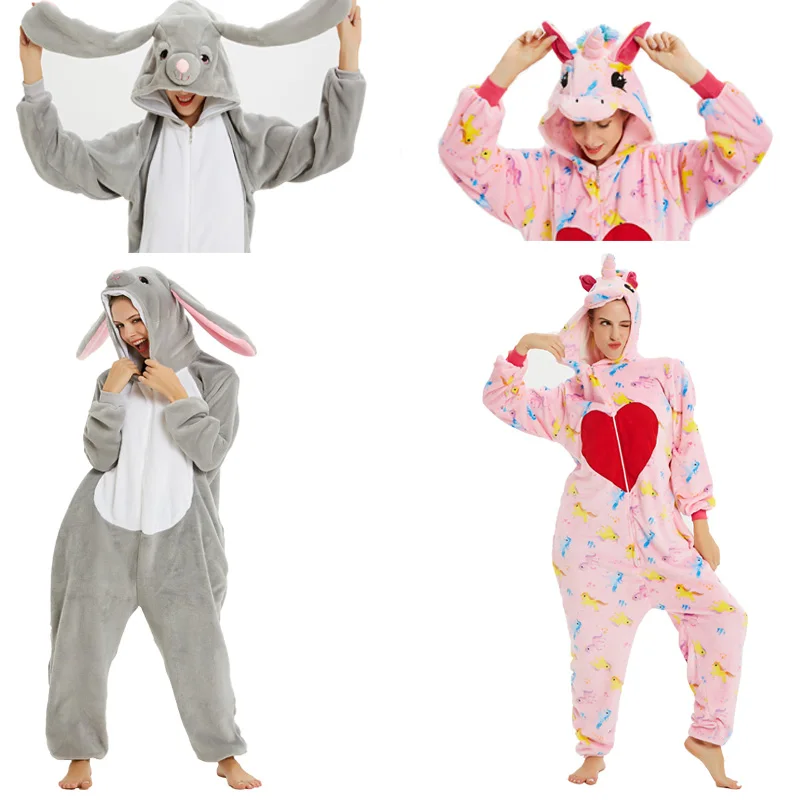 Новые зимние пижама кигуруми для взрослых с рисунками животных одежда сна