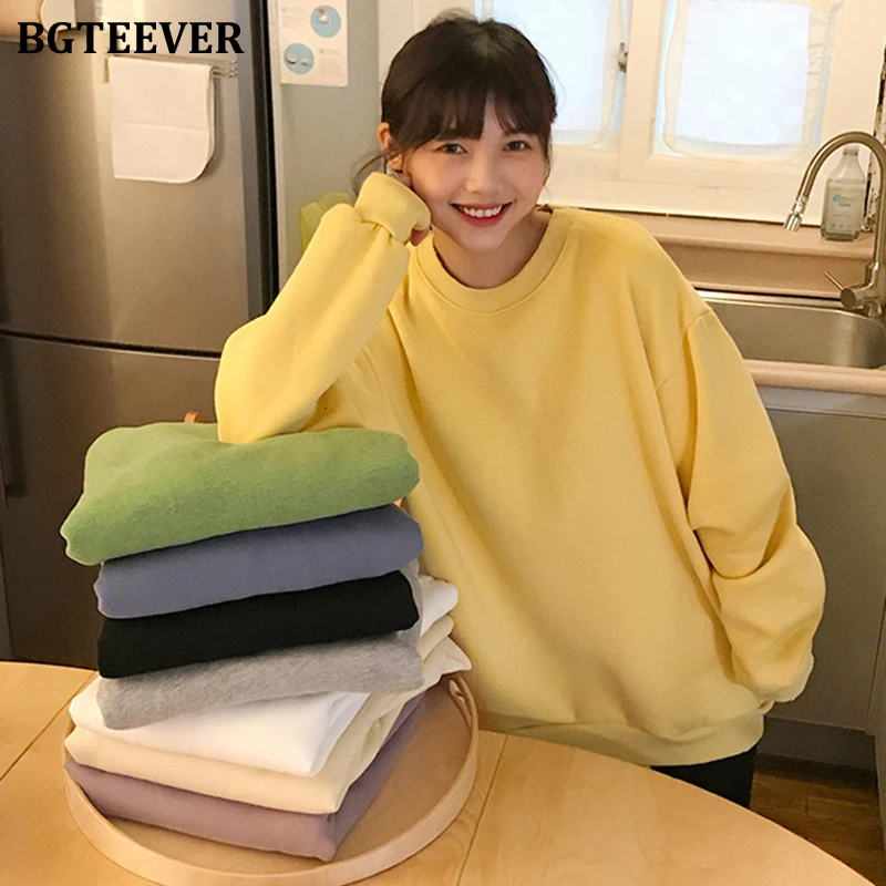BGTEEVER повседневные однотонные Флисовые женские свитшоты больших размеров с