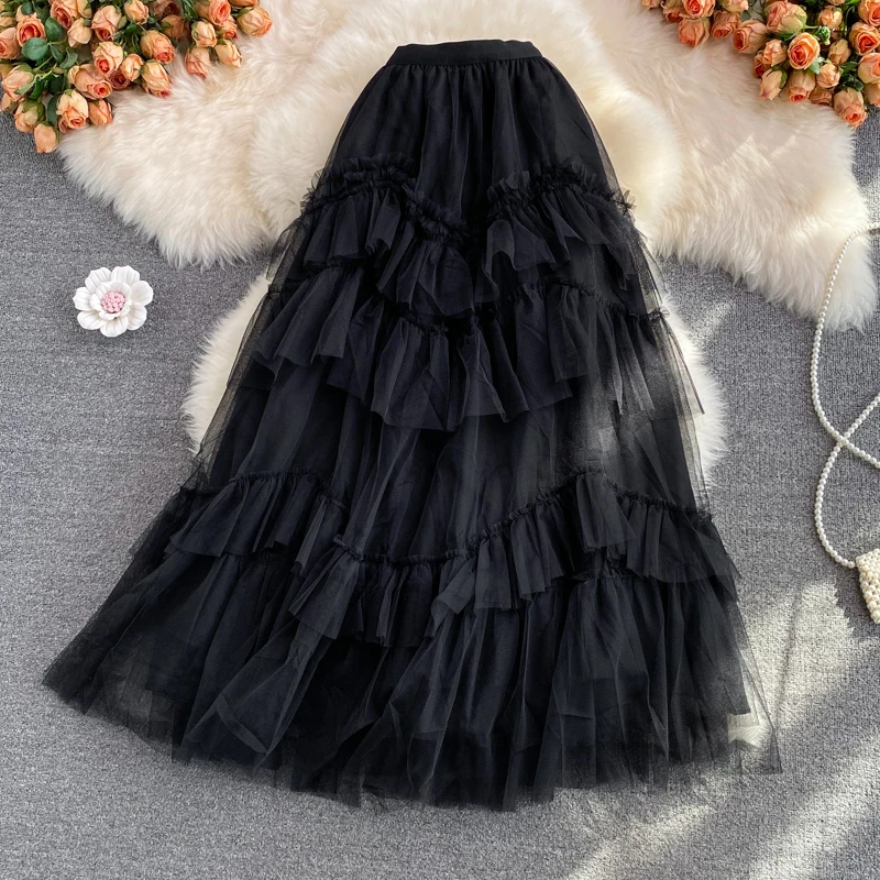 Новинка Осень-зима 2021 Женская шикарная сетчатая трапециевидная юбка в стиле