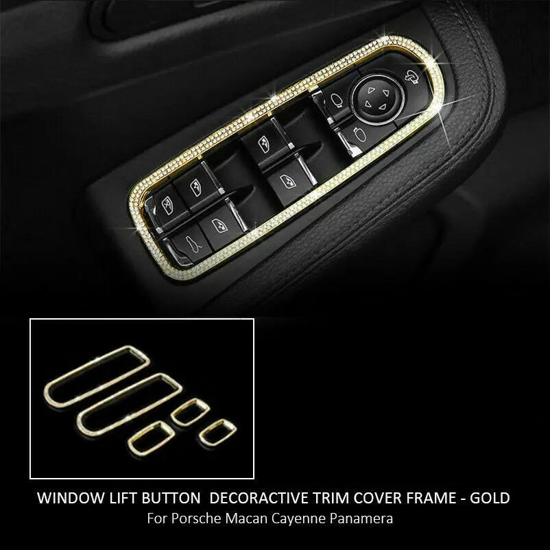 

5Pcs/Set Diamond Car Window Lift Button Decor Trim Frame Cover For Porsche Panamera Macan