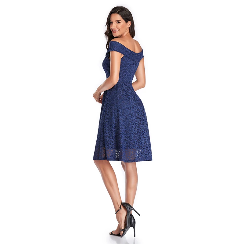 Женское вечернее платье с V-образным вырезом, голубое кружевное платье для выпускного вечера от AliExpress WW
