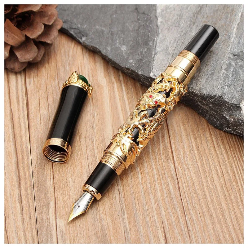 JINHAO 2 шт. Роскошная 18KGP 0,5 мм перьевая ручка с золотым Драконом с X750 Шахматная ручка от AliExpress WW