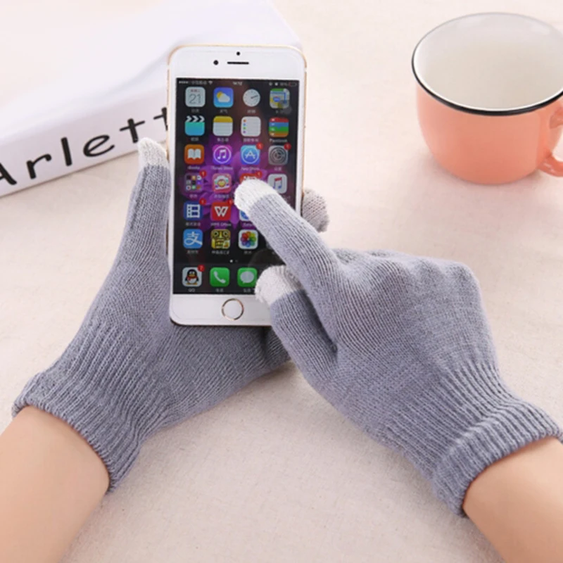 

2 Pairs Knitted Gloves Full Finger Warm Screentouch for Men Women Outdoor Sport Winter Fall THJ99