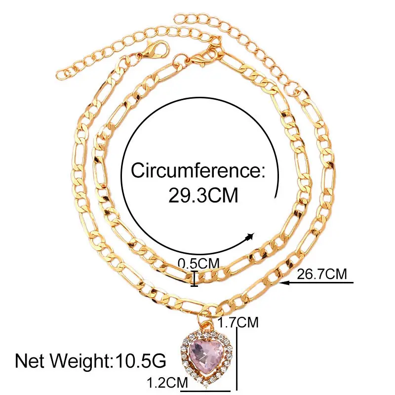 

2Pcs/Set New Fashion Heart Crystal Anklets Bracelets For Women Simple Gold Color Chain Anklet Bohemian Summer Foot Jewelry Gift