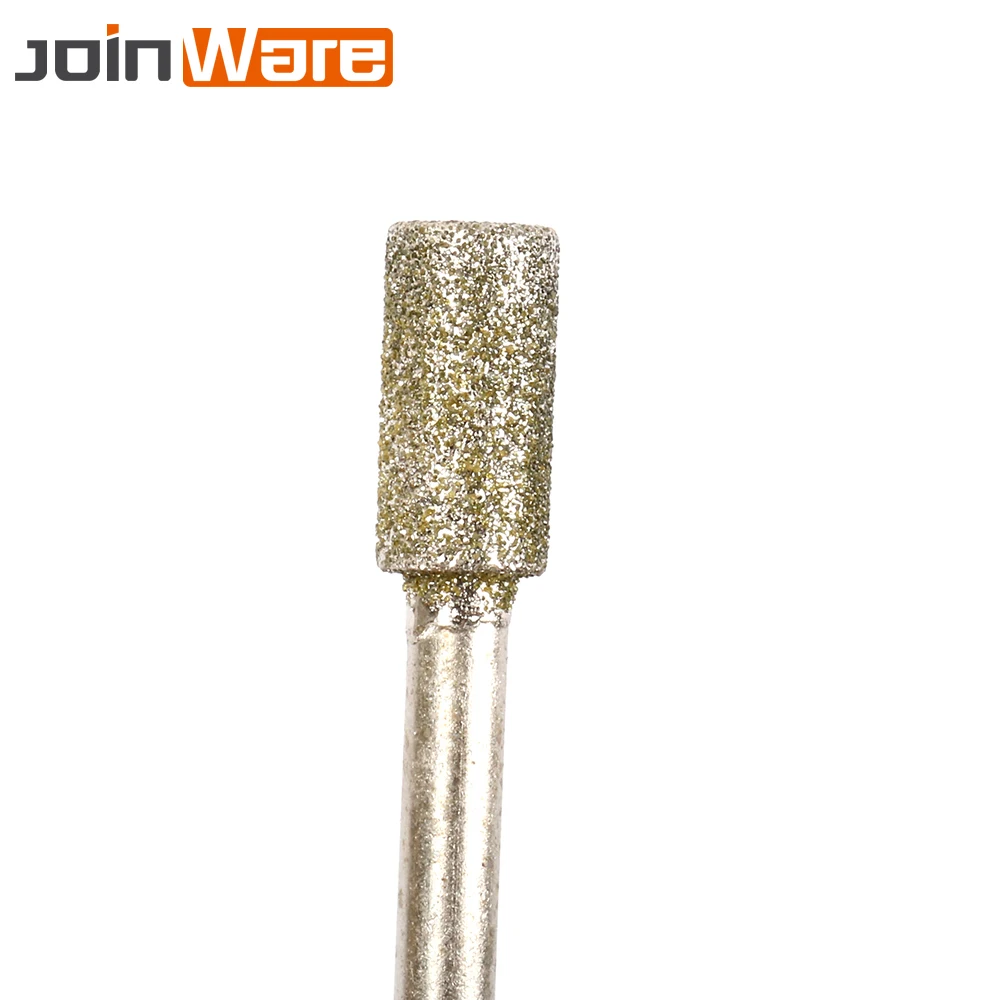 

20PC 10mm Head 6mm Shank Diameter Diamond Coated Head Cylinder Grinding Mounted Point Burrs Bit Set For Rotary Tool Metalworking