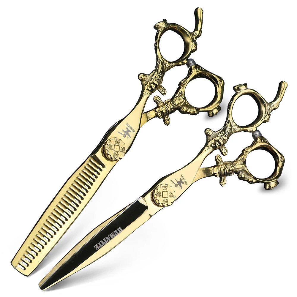 6 дюймов золотые Профессиональные Парикмахерские ножницы японские 440C для резки и