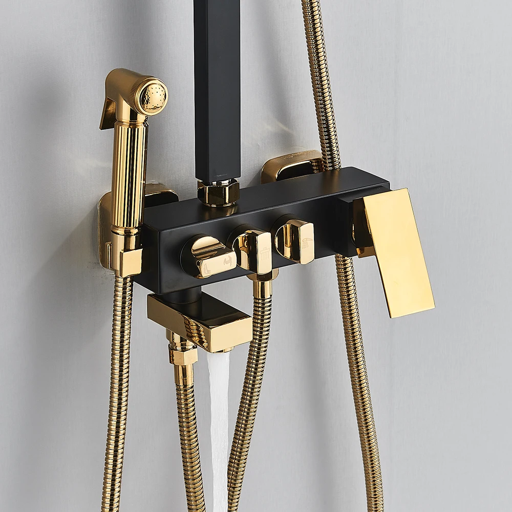 Смеситель для душа черно-золотой ванной системный кран | Строительство и ремонт