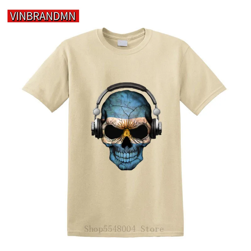 Sugar Skull Headset Argentina Мужская Футболка DJ футболка из 100% хлопка в стиле хип-хоп с флагом