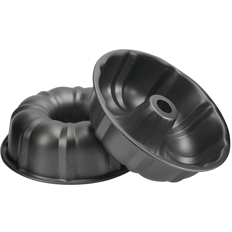 

2 Pcs Bundt Cake Pan Nonstick, 10 Inch Fluted Tube Cake Pans for Baking, Heavy Duty Carbon Steel Tube Pan Baking Mold