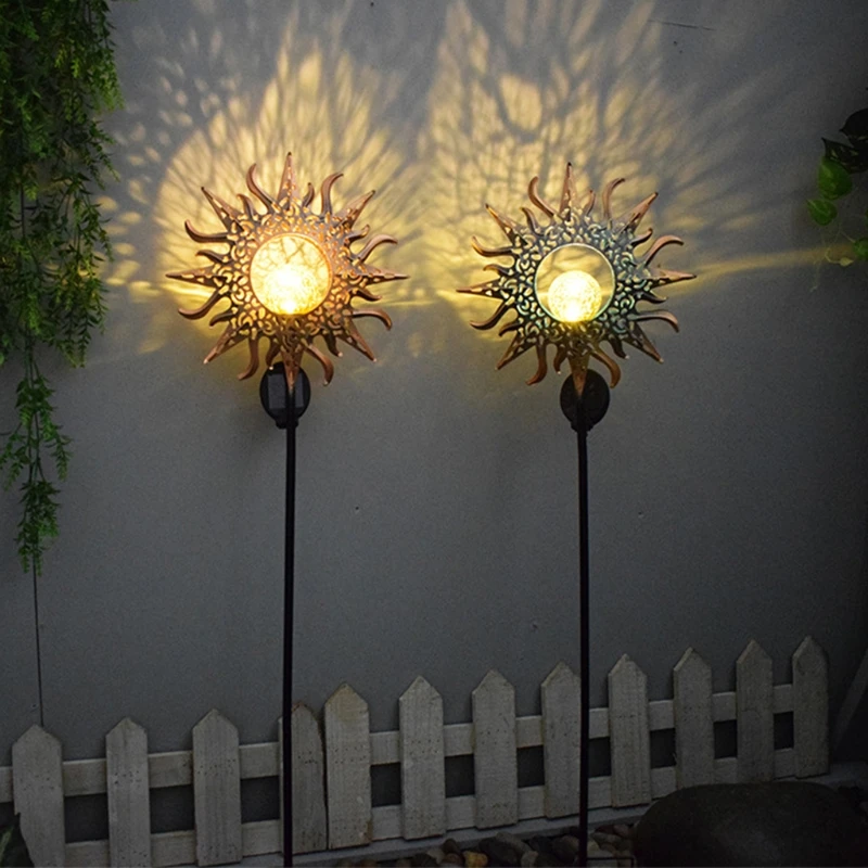 

Flame Sun Hollow Lawn Lamp Solar Powered Garden Spike Lights Outdoor LED Flower