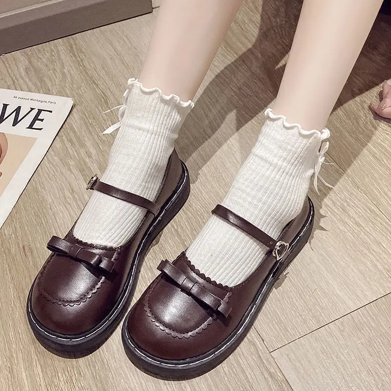 

Lisapie lolita shoes Japanese princess jk sweet bow loli daily round head doll Bowknot Princess Kawaii Girl Women Shoes Vintage