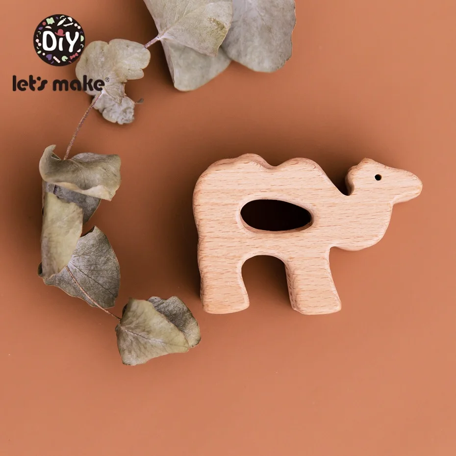 

Let'S Make 5pcs Wooden Teether Cute Alpaca Natural Beech Organic Wooden Teething Pendant Baby Rattle Newborn Mobile Play Gym Toy