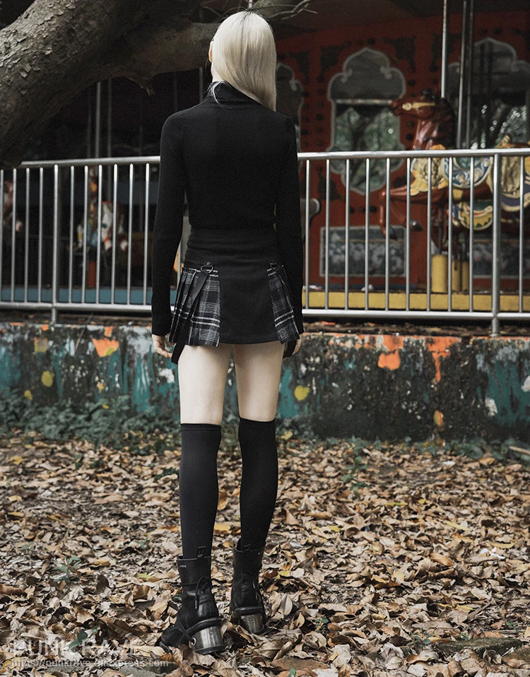 Женский короткий свитер в стиле Панк RAVE готический повседневный черный с высоким