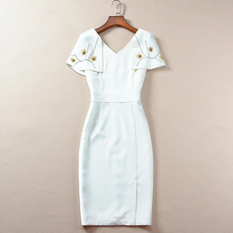 

2020 Big Brand Elegant Party Evening Dress Ladies V Neck Cloak Sleeve Women Dresses Summer High-quality Bodycon Pencil Dress