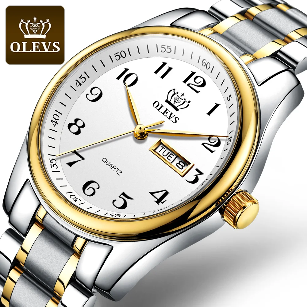 

OLEVS Swiss luxury brand men's quartz watch Arabic numerals stainless steel waterproof calendar Wristwatch Men Gifts 5567