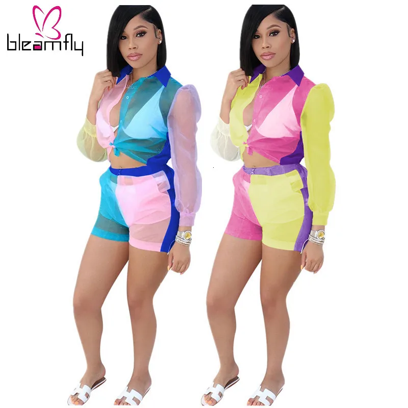 Новинка женские летние блузки из органзы в стиле пэчворк рубашки и шорты костюм