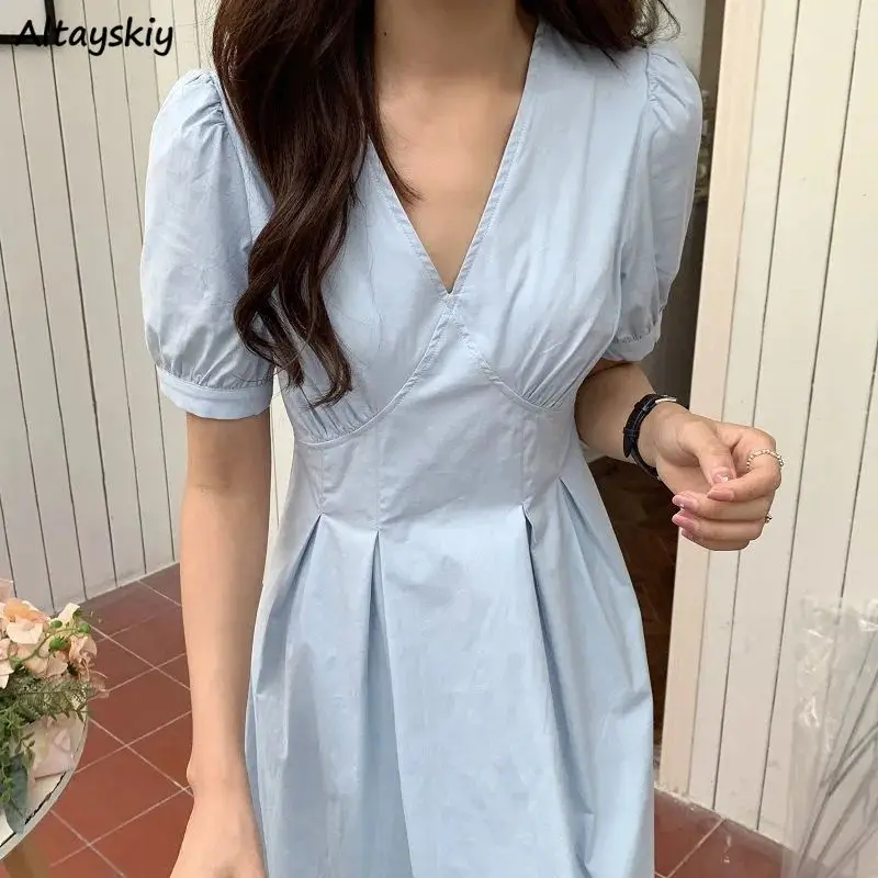 

Платье женское летнее, ТРАПЕЦИЕВИДНОЕ, с пышными рукавами, однотонное, дышащее