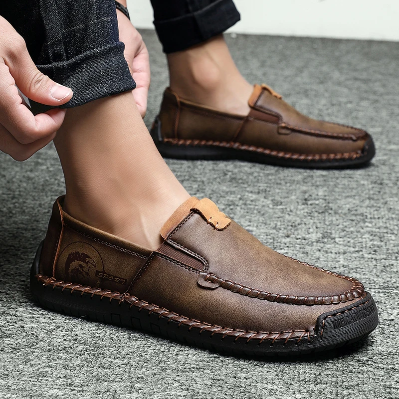 

Men's Shoes Fashion Style Leather Spring/Autumn Casual Shoes Handmade Vintage Loafers Flats Hotsale Man Comfortable Moccasins