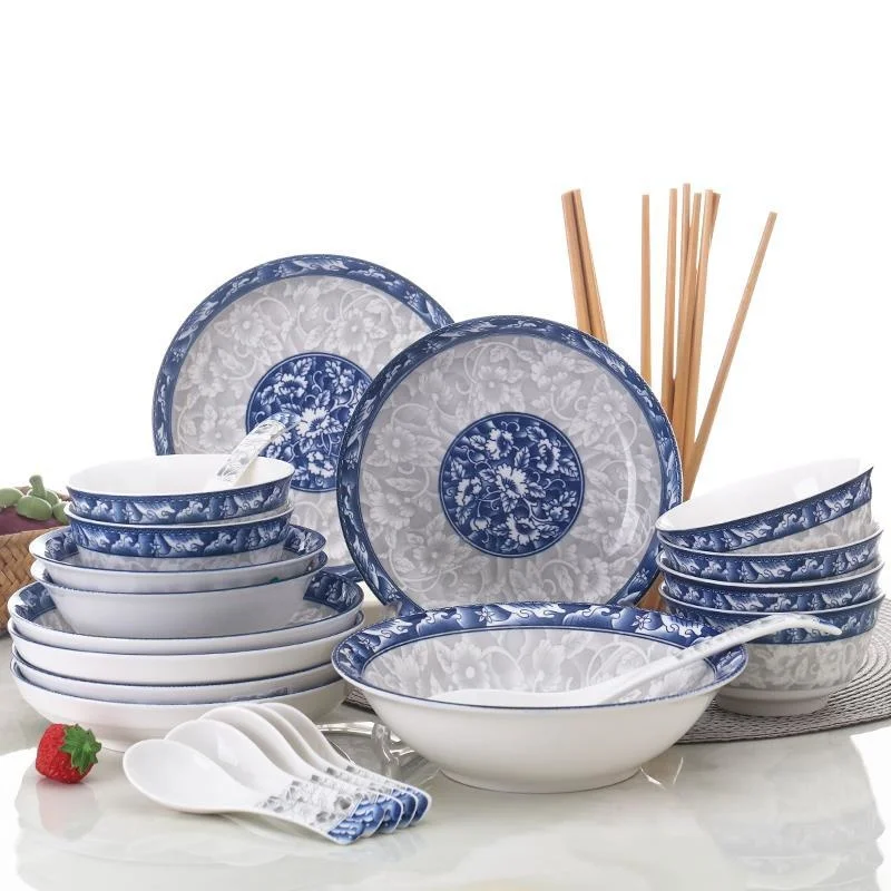 

Chinese Bowl and Dish Set Household Blue and White Porcelain Bowl Fish Plate Combination Tableware Chinese Bowl and Plate Bowl