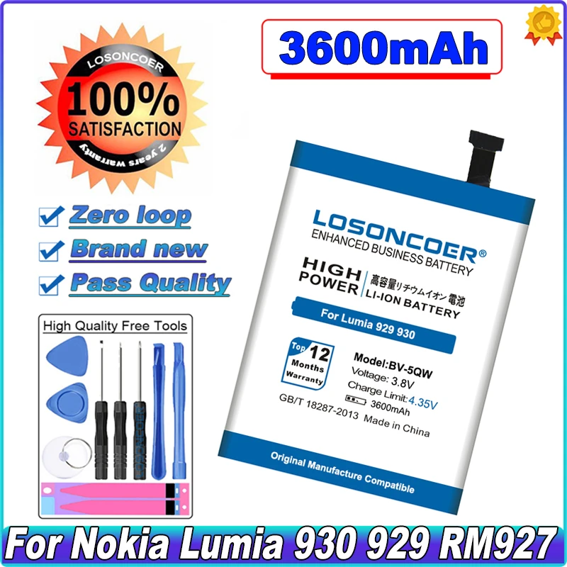 

LOSONCOER BV-5QW 3600mAh Battery For Nokia lumia 929 Battery 930 RM927